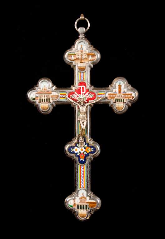 Appraisal: Italian silver and micro mosaic crucifix each point of crucifix