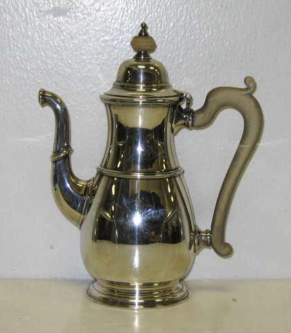 Appraisal: BIRMINGHAM SILVER INDIVIDUAL COFFEE POT Pear shape with applied ribs