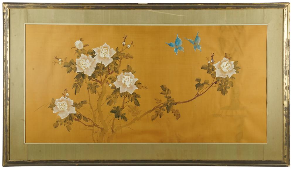 Appraisal: JAPANESE PAINTED SILK PANELframed under Plexiglas Condition with loss of