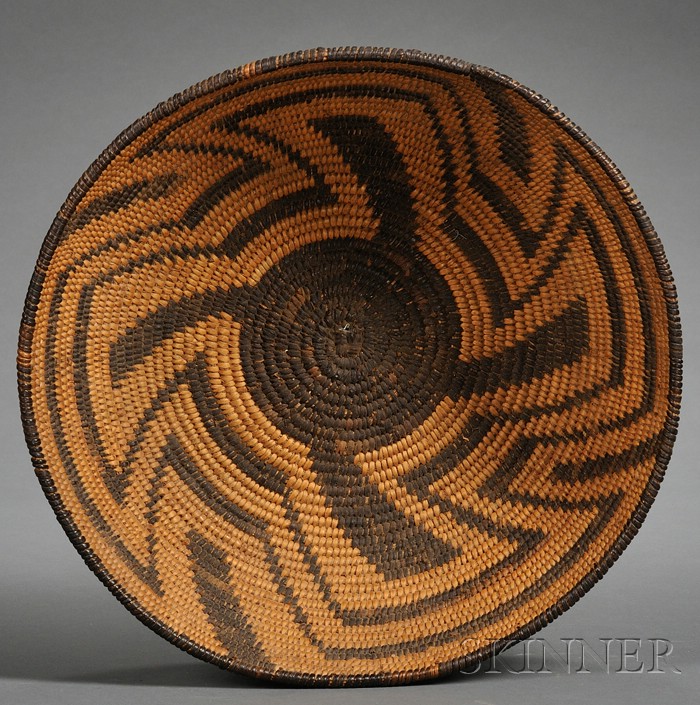 Appraisal: Southwest Coiled Basketry Bowl Pima c with a concentric pinwheel