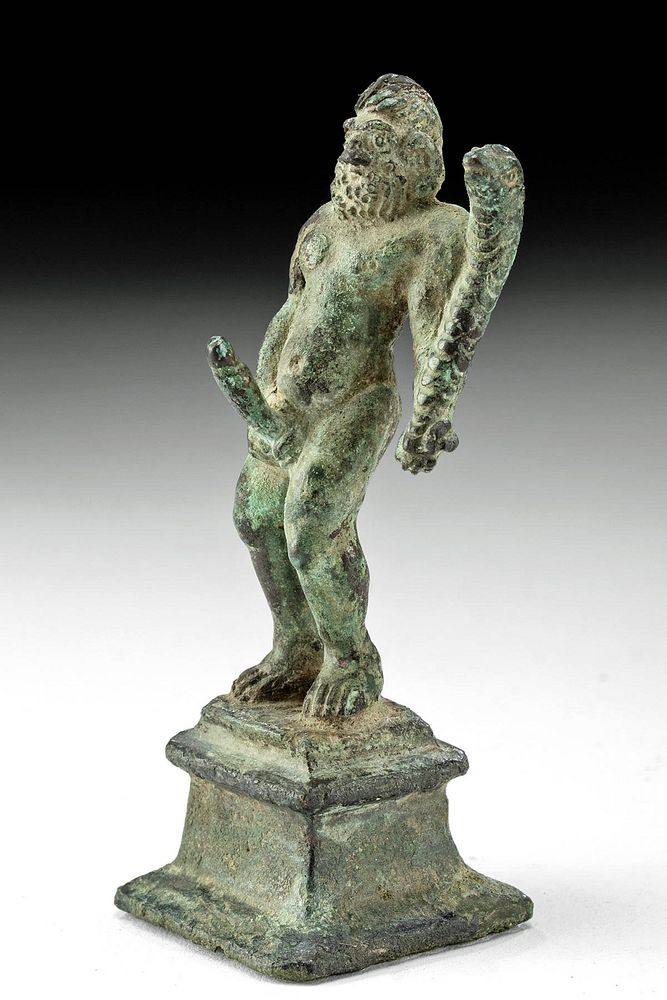 Appraisal: Roman Bronze Priapus Statue Large Phallus Serpent Roman Imperial Period