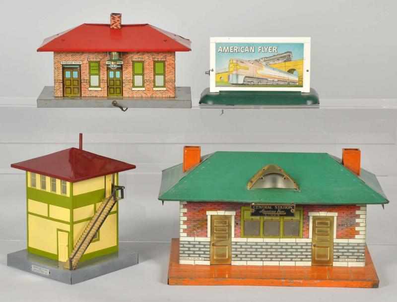 Appraisal: Lot of American Flyer Stations Billboard Mostly tin Includes one