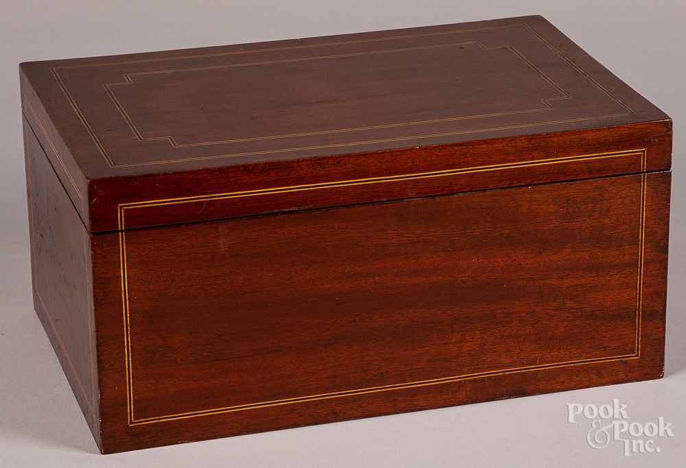 Appraisal: Inlaid mahogany dresser box early th c Inlaid mahogany dresser