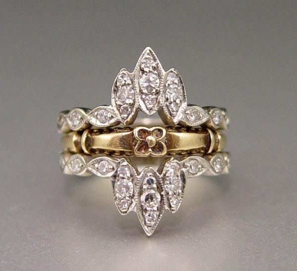 Appraisal: K DIAMOND BRIDAL SET K yellow gold Victorian ''promise'' ring