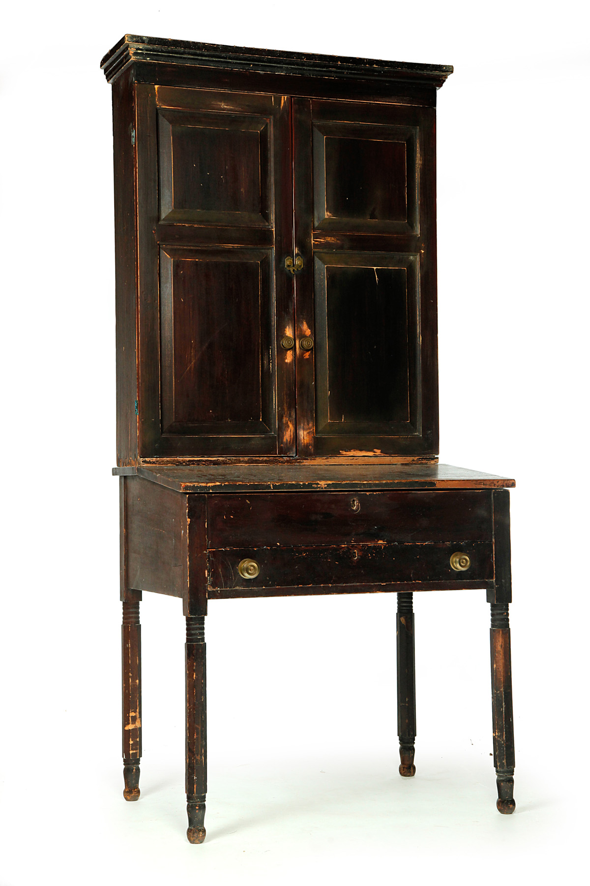 Appraisal: PENNSYLVANIA DESK-AND-BOOKCASE Attributed to Chester County th century poplar Two-piece