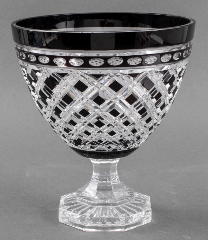 Appraisal: AJKA ATTR BLACK CUT TO CLEAR GLASS TAZZA Ajka Crystal