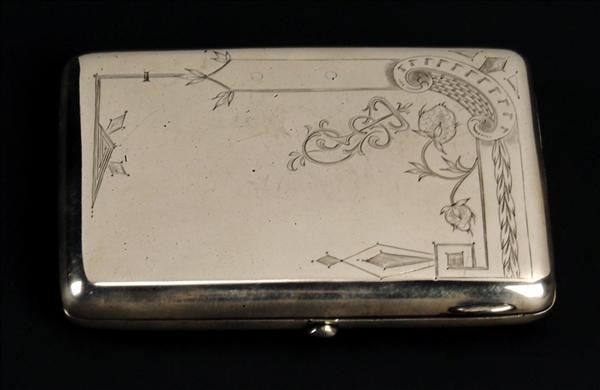 Appraisal: A Russian silver coloured rectangular cigarette case by Pyetr Abrosimov