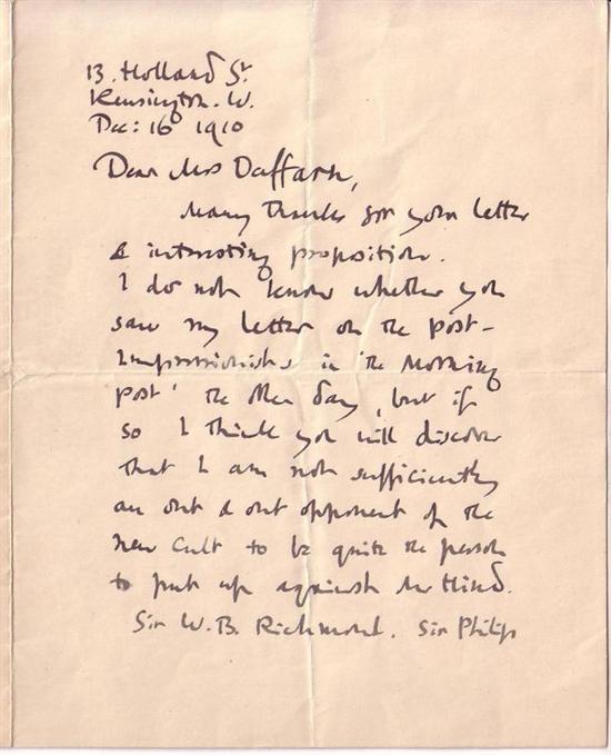 Appraisal: CRANE WALTER Autograph Letter Signed to Ms Daffarn thanking her