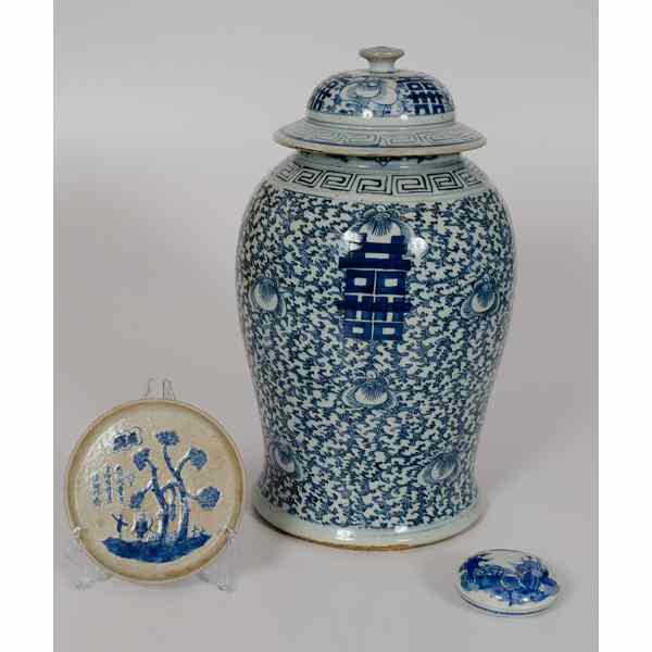 Appraisal: Chinese Blue and White Ginger Jar Plus Chinese A large