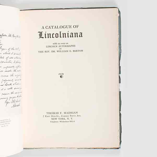 Appraisal: Rare Original Copy of A Catalogue of Lincolniana Thomas F