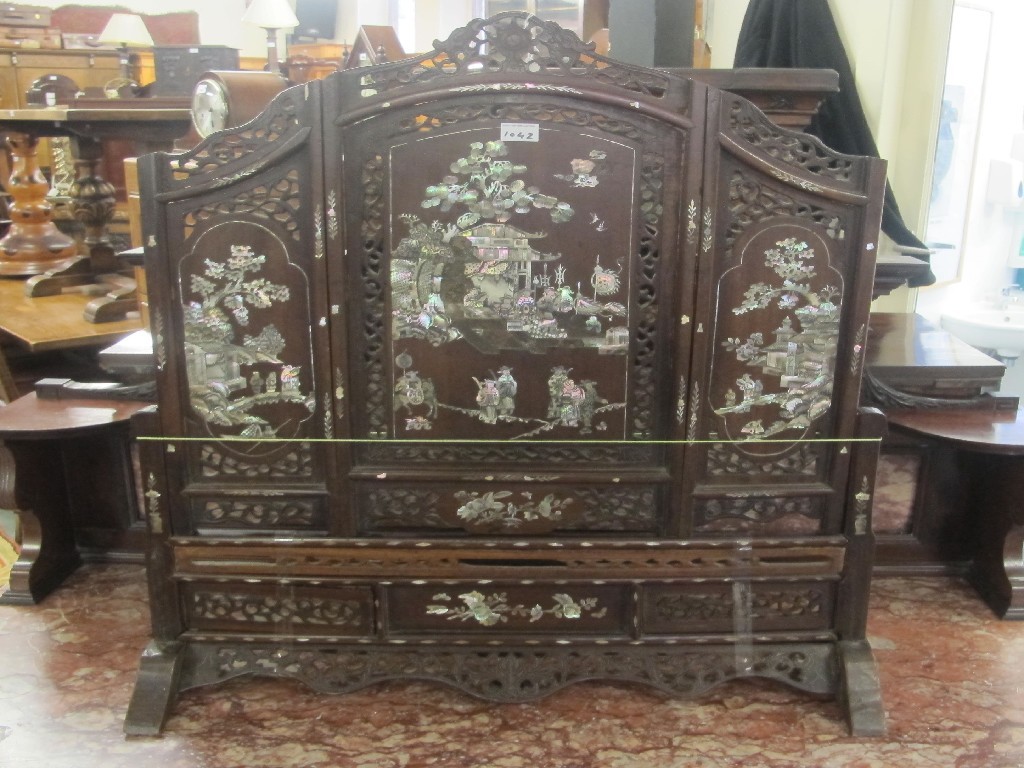 Appraisal: th century Chinese rosewood and mother of pearl decorated screen