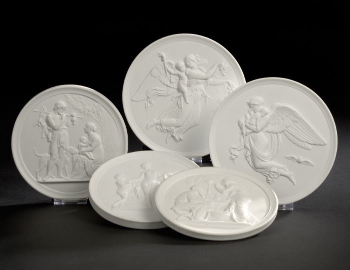 Appraisal: Group of Five Royal Copenhagen White Biscuit Porcelain Plaques after