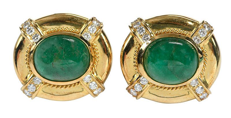 Appraisal: kt Diamond and Gemstone Earrings each with one oval cabochon