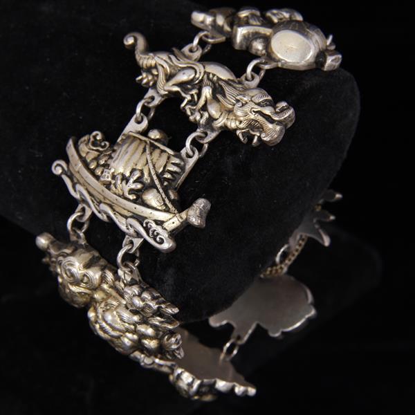 Appraisal: Japanese Meiji Sterling Silver Shakudo Bracelet with figural hollow links