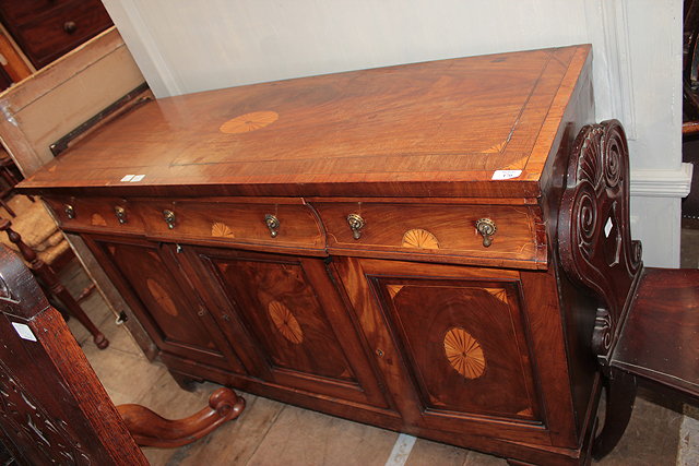 Appraisal: A TH CENTURY INLAID SIDE CABINET with three frieze drawers