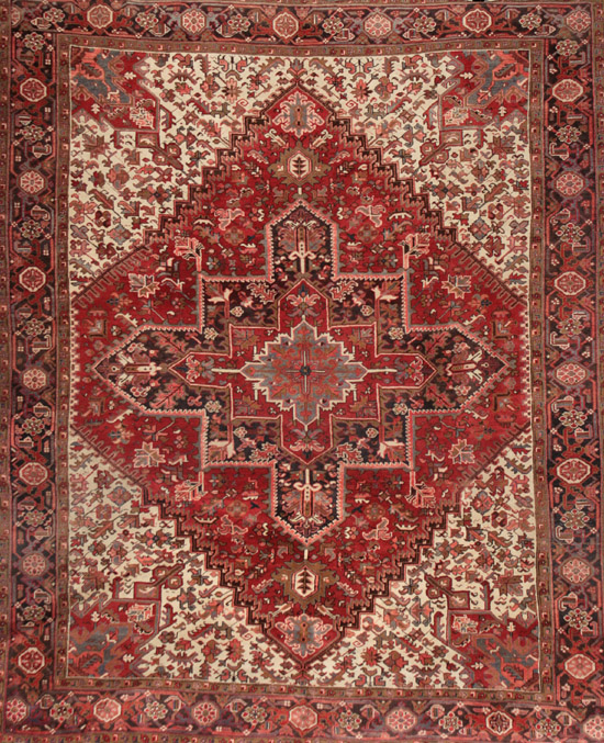 Appraisal: Heriz Rug Second Quarter th Century Red ground with herati