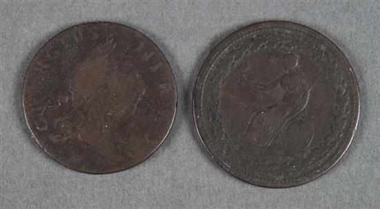 Appraisal: Virginia copper half penny no period VG or F with