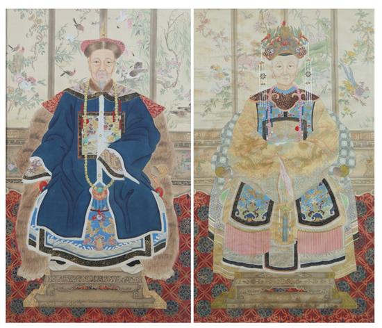 Appraisal: ANONYMOUS Late th-early th century PAIR OF ANCESTOR PORTRAITS Mounted