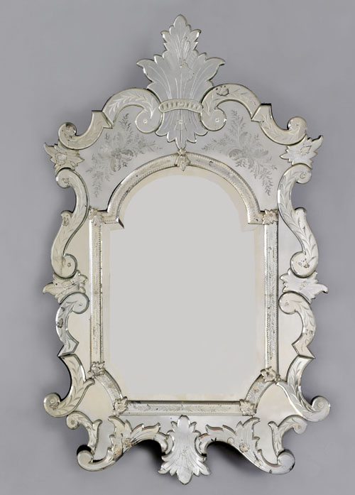 Appraisal: Elaborate Venetian mirror mid th c with engraved floral decoration