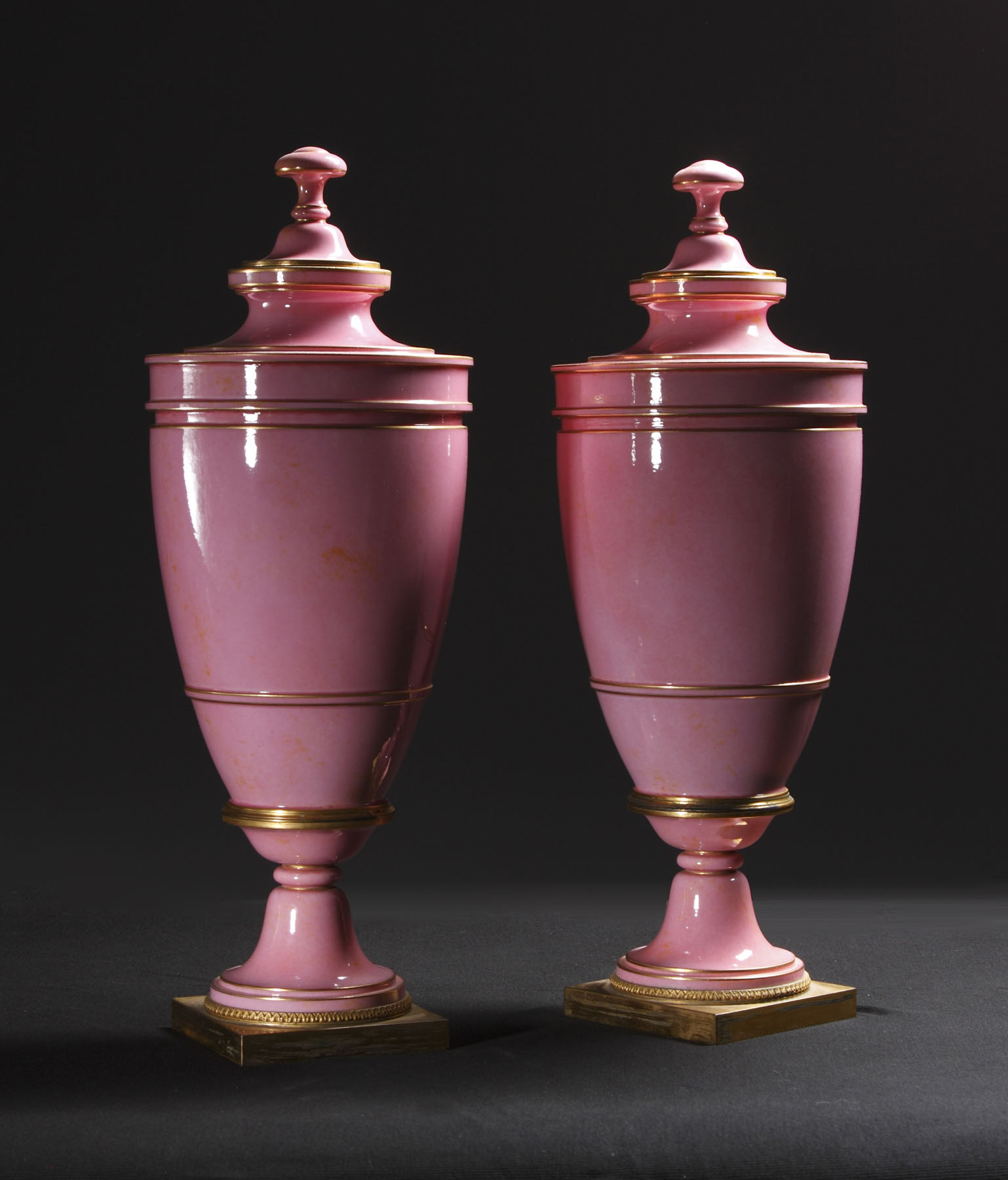 Appraisal: Pair of th Century Sevres Vases Bronze mounted w gold