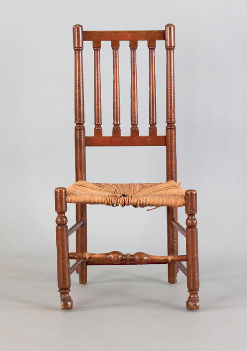 Appraisal: Pennsylvania William Mary curly maple banisterback side chair ca