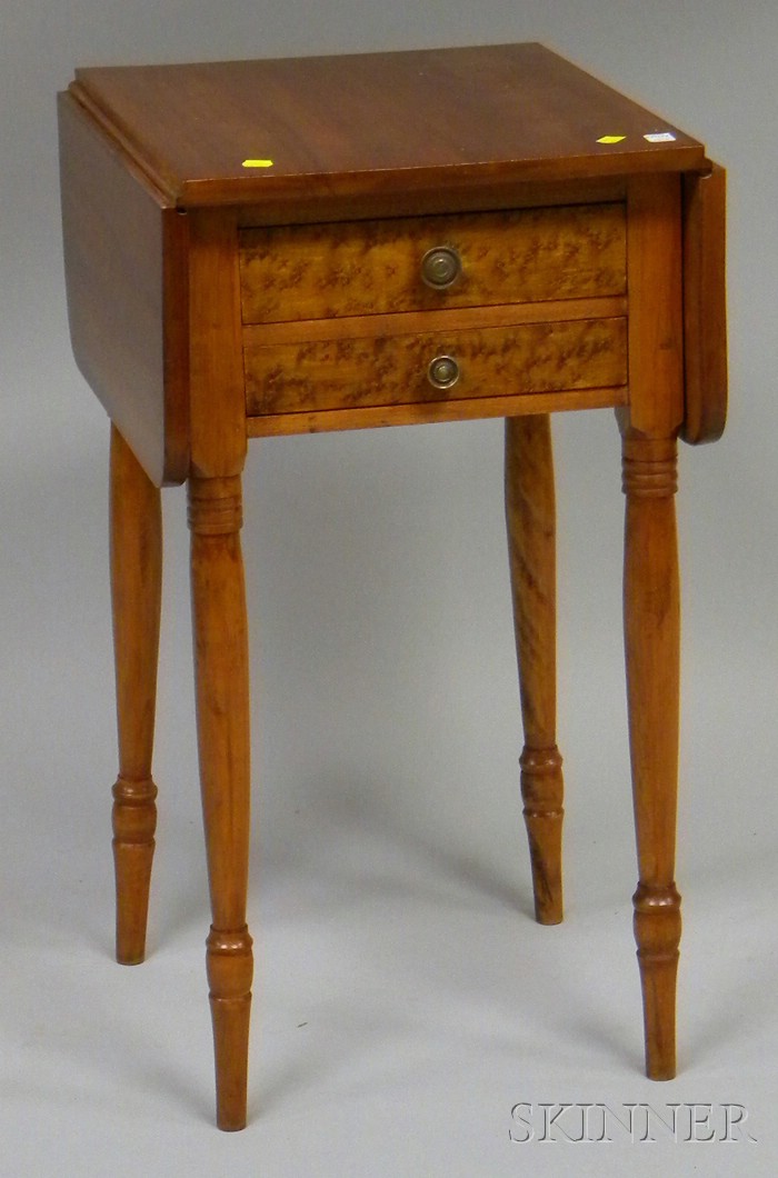 Appraisal: Maple and Bird's-eye Maple Drop-leaf Two-Drawer Work Table