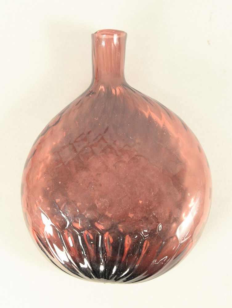 Appraisal: Amethyst Stiegel Glass Flask diamond molded pattern flattened circular form