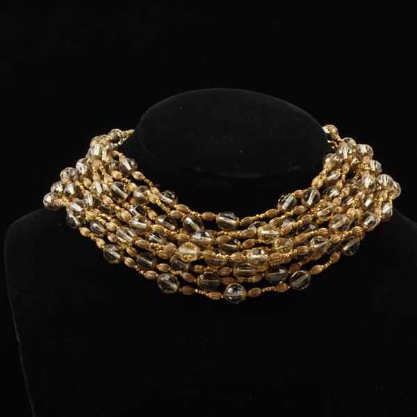 Appraisal: Miriam Haskell WIDE Multi-strand Gold Tone Clear Beaded Collar Choker