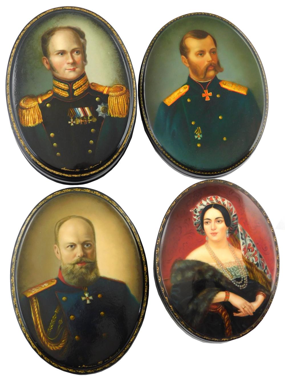 Appraisal: Russian hand-painted lacquer boxes group of four royal portraits Alexander