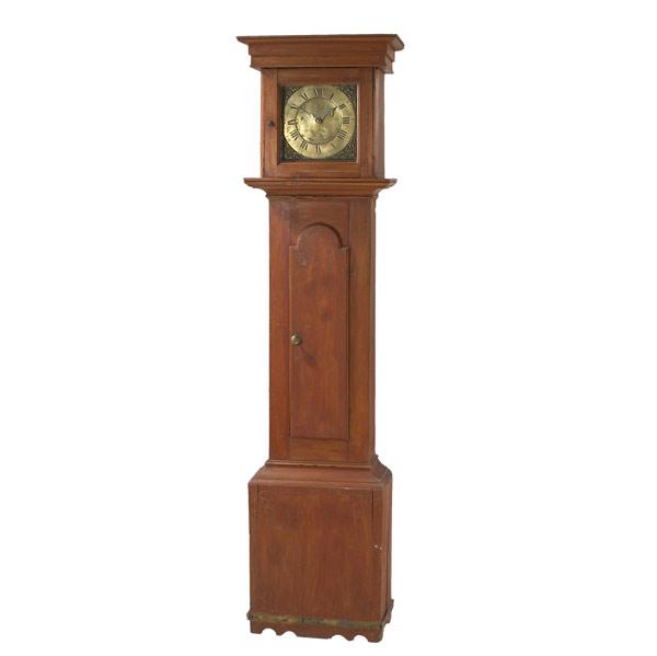 Appraisal: ENGLISH GRANDFATHER CLOCK Red painted pine brass works signed Jon