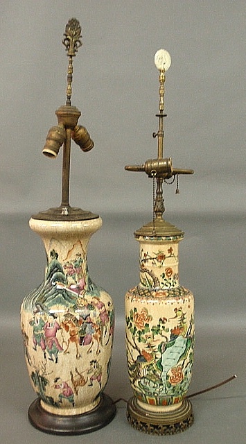 Appraisal: - Two Asian porcelain urns converted to table lamps h