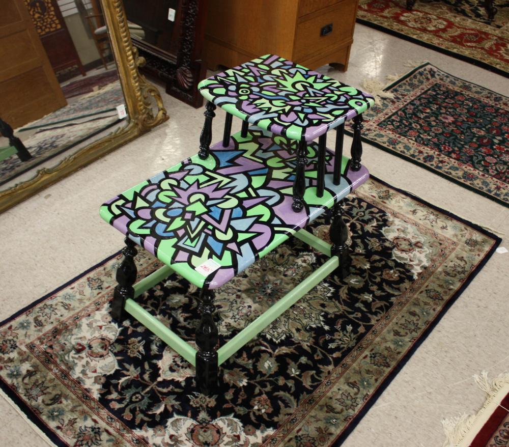 Appraisal: TOM CRAMER Oregon b paint decorated step-top end table artist