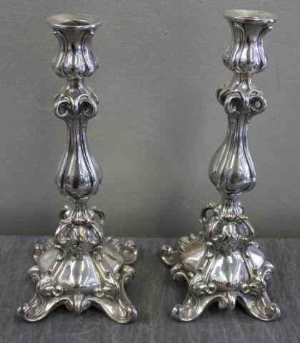 Appraisal: Pair of Antique Silverplate Shabbat Candlesticks Approx troy oz From