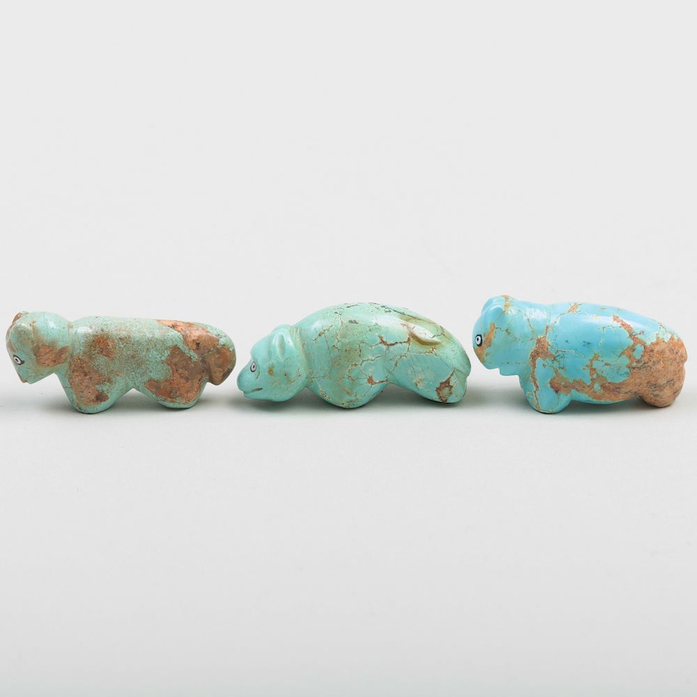 Appraisal: Two Zuni Turquoise Bear Fetishes and a Zuni or Acoma