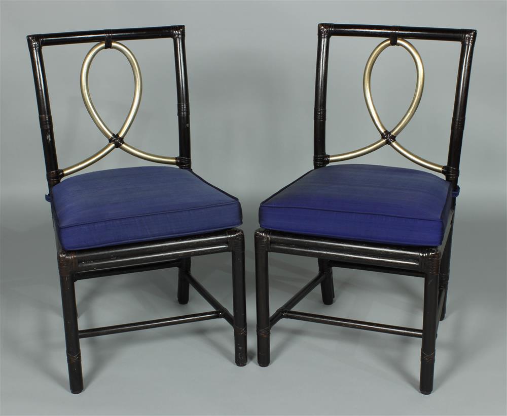 Appraisal: PAIR OF MCGUIRE DARK STAINED AND SILVER BAMBOO SIDE CHAIRS