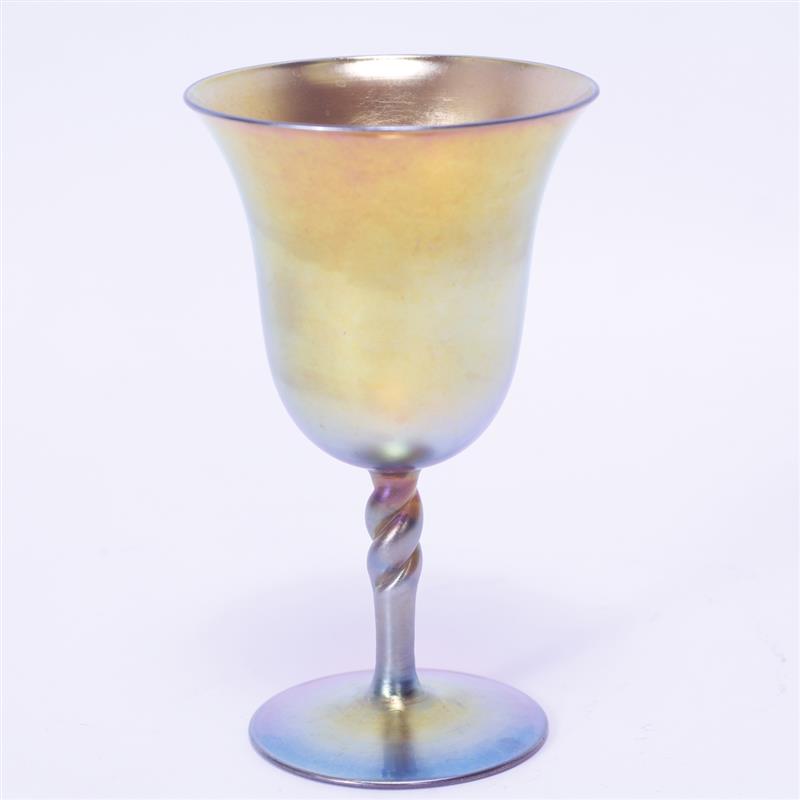 Appraisal: Steuben Art Glass Gold Aurene Twist Stem Wine Goblet Engraved