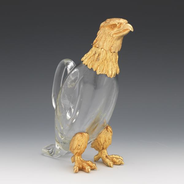 Appraisal: VINTAGE VALENTI GOLD TONE METAL AND GLASS EAGLE CARAFE x