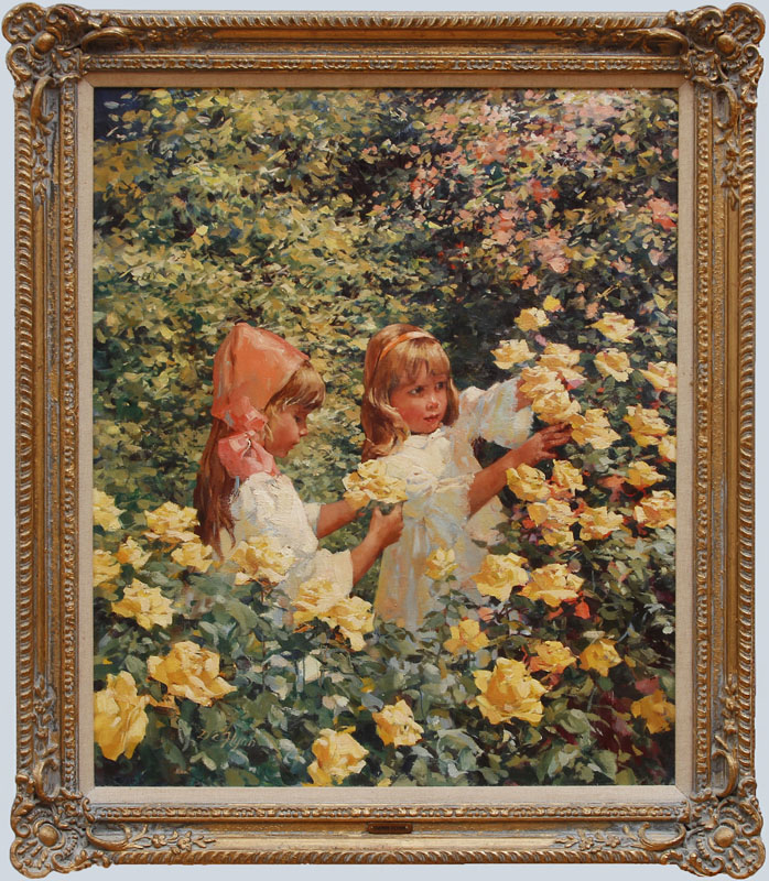 Appraisal: DIANNE FLYNN b PICKING ROSES Oil on canvas signed 'DE