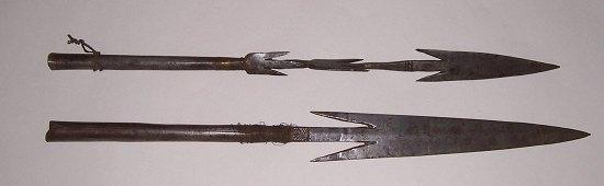 Appraisal: Two African tribal barbed spear heads cm and cm long