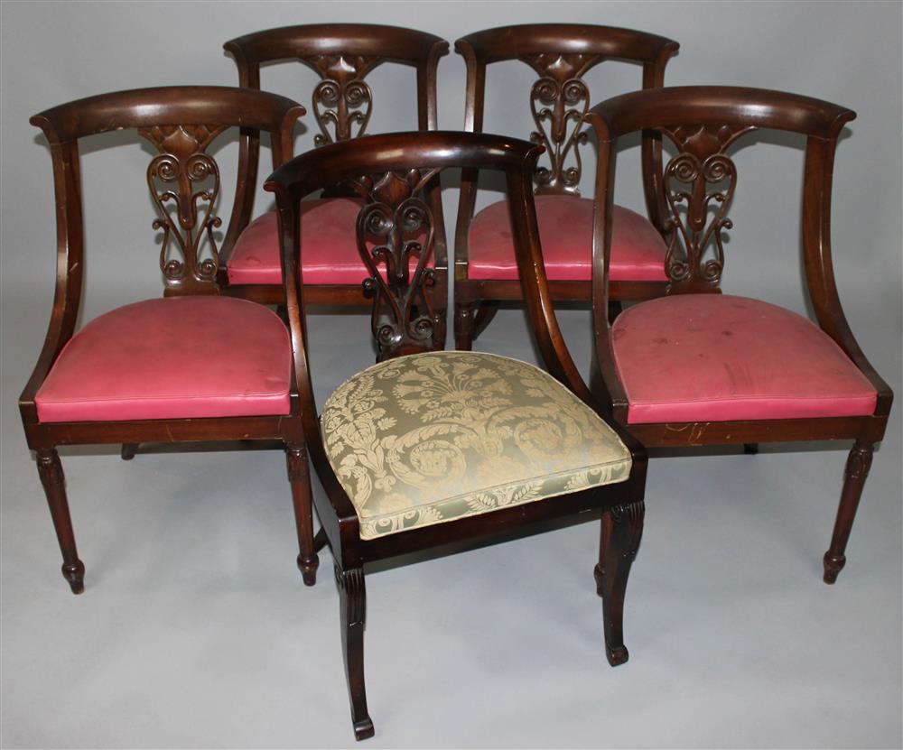 Appraisal: SET OF FIVE EMPIRE STYLE MAHOGANY GONDOLA CHAIRS four upholstered