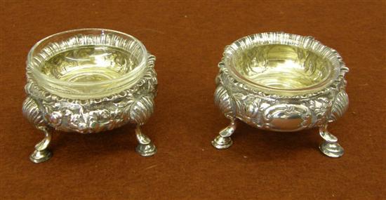 Appraisal: Victorian pair of salts embossed with various flowers with three