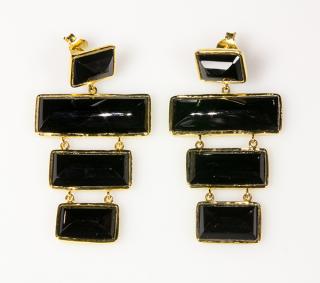 Appraisal: Pair of black onyx and vermeil drop earrings Pair of