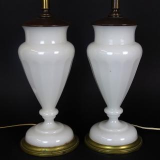 Appraisal: Pair of Vintage French White Opaline Lamps Pair of Vintage