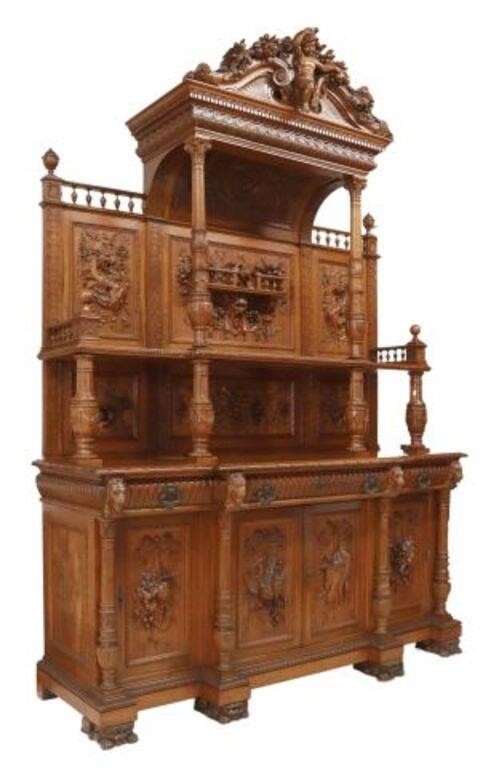 Appraisal: Fine Italian Renaissance Revival walnut sideboard th c carved figural