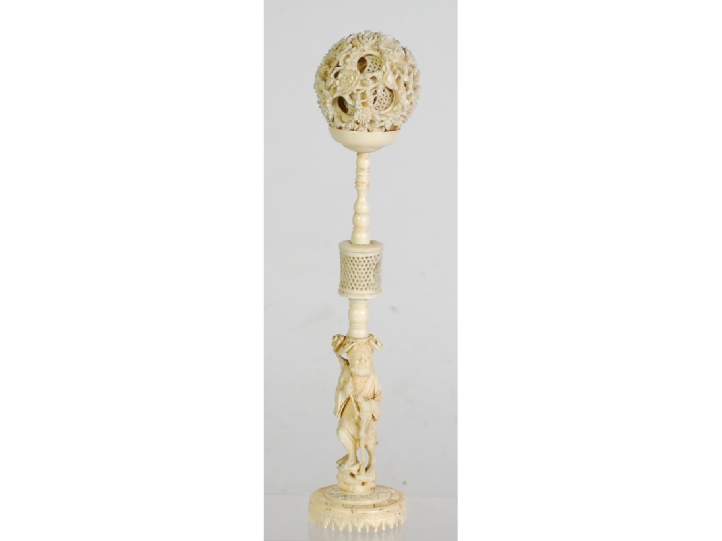 Appraisal: ORIENTAL CARVED IVORY CONCENTRIC BALL on tall stand the ball