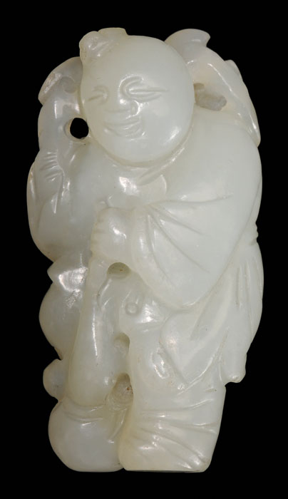 Appraisal: Jade Toggle Chinese Qing Dynasty pale celadon man standing with