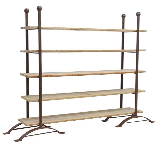 Appraisal: Medium rustic baker's rack shelf st c iron frame with