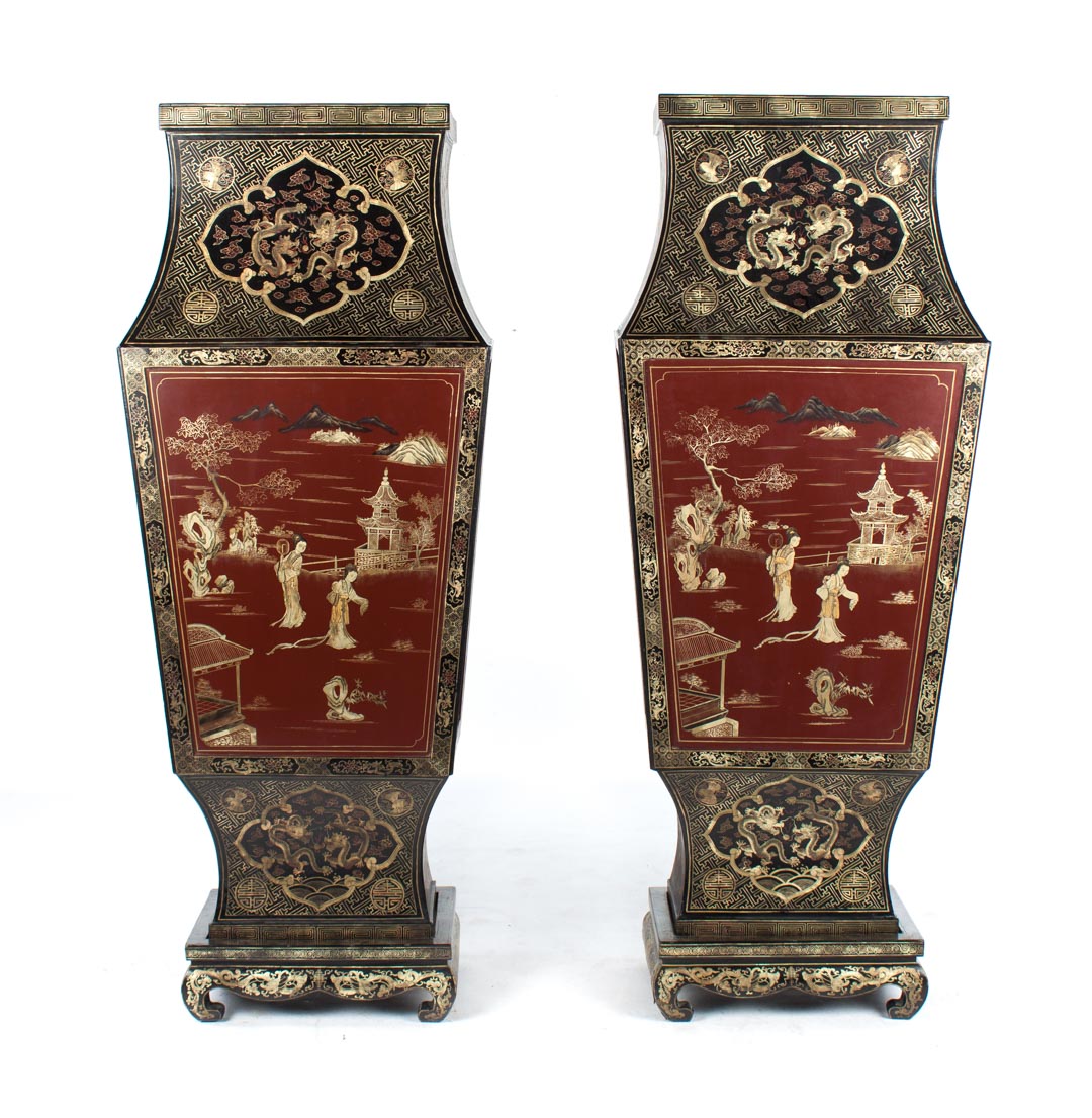 Appraisal: Pair of Chinese lacquered wood palace vases th century monumental