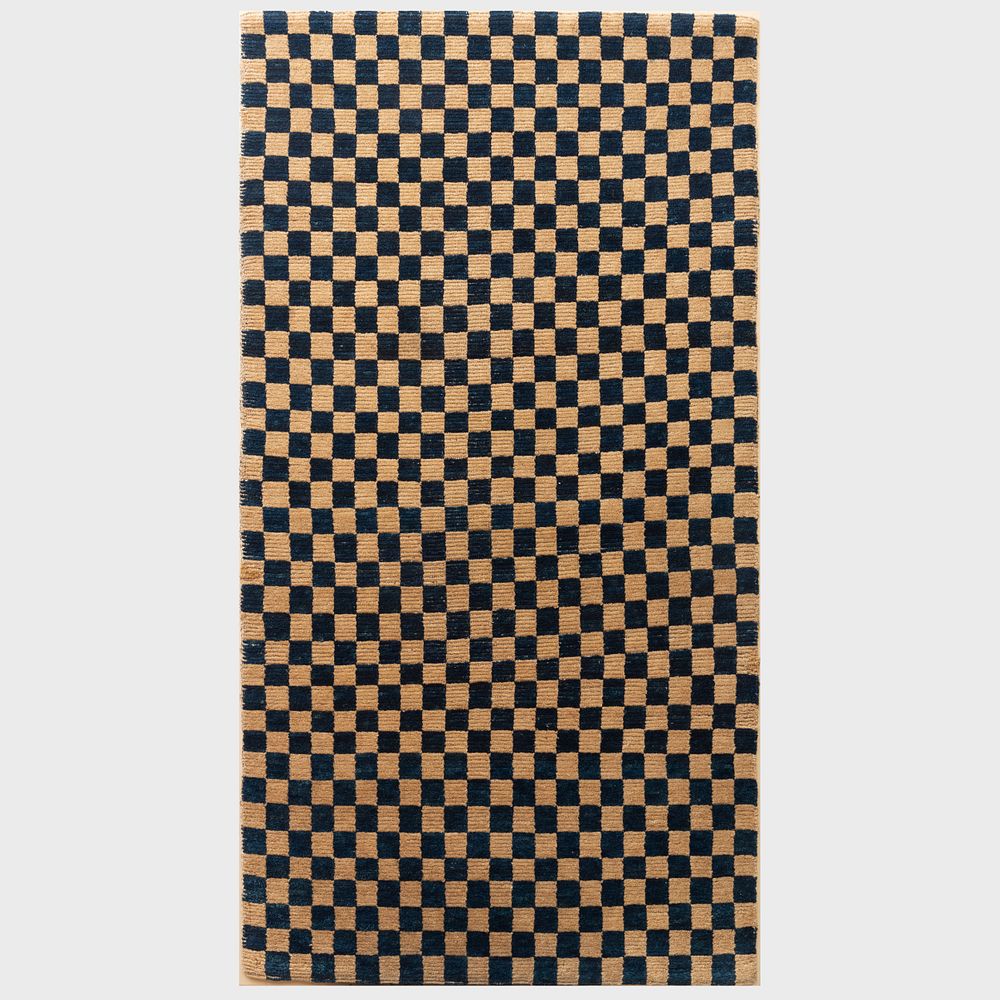 Appraisal: Checkerboard Tibetan Rug Now mounted on a fabric covered board