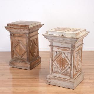 Appraisal: Nice pair architectural limed wood pedestals Nice pair architectural limed